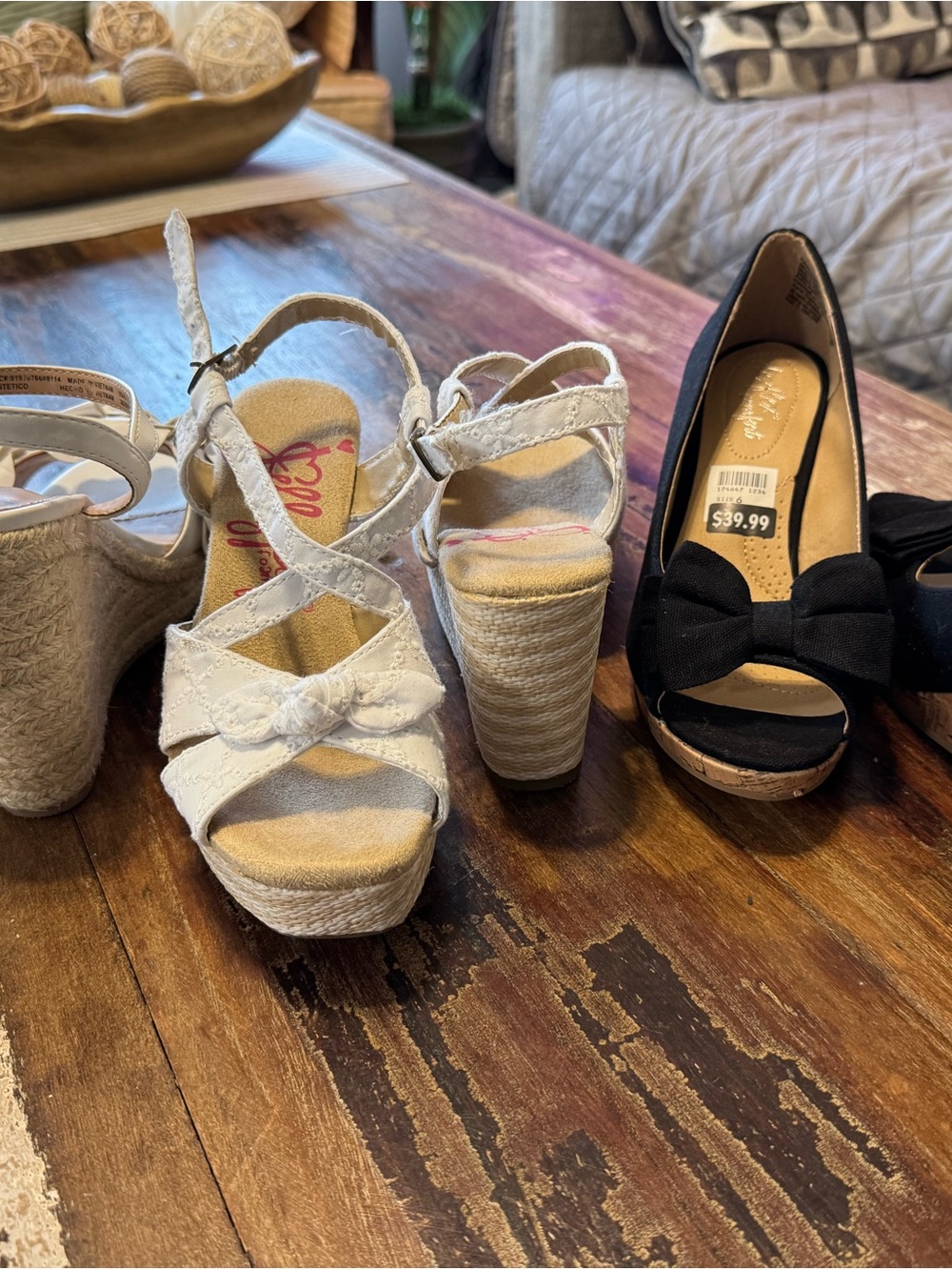 White Lace Espadrille Wedge Sandals - Women